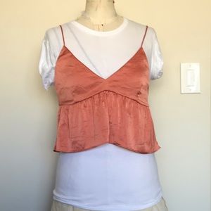 Aritzia orange silk babydoll cropped cami